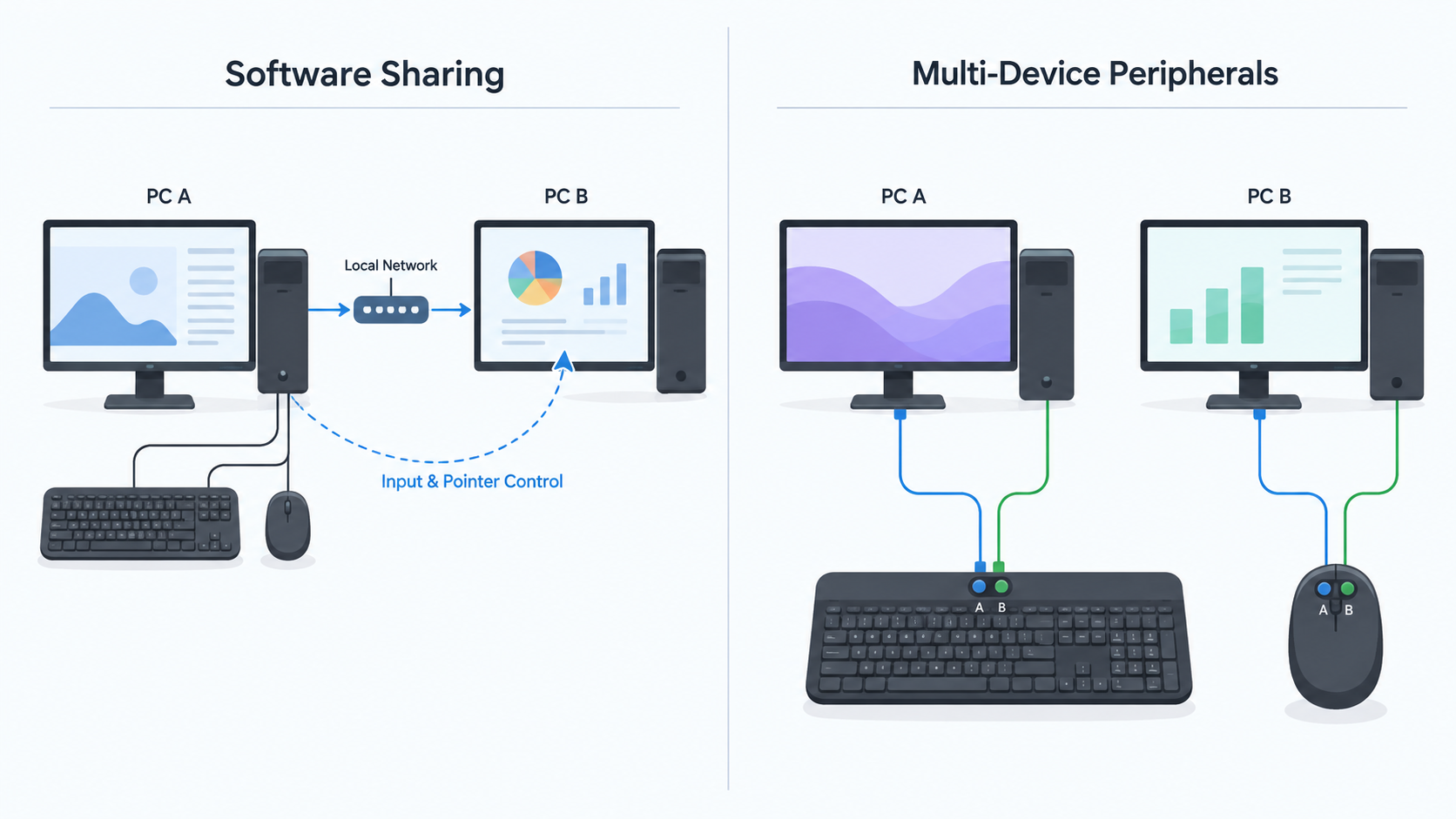 SetupMeld illustration for article software vs multi device keyboard mouse 02 architecture
