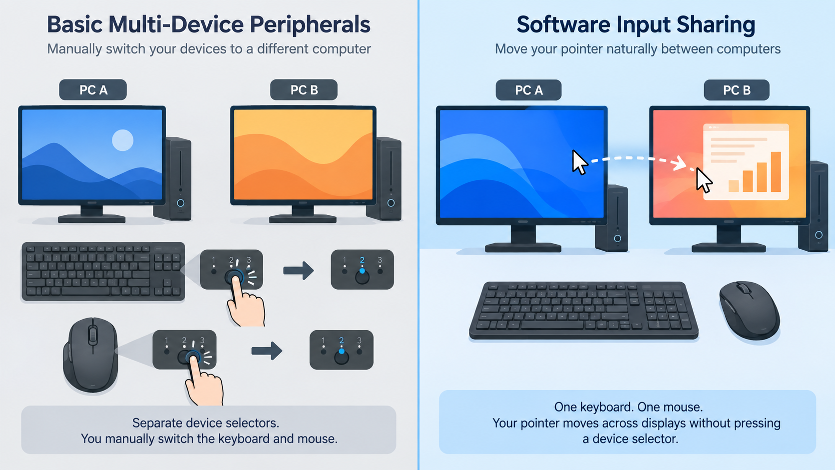 SetupMeld illustration for article software vs multi device keyboard mouse 03 switching experience