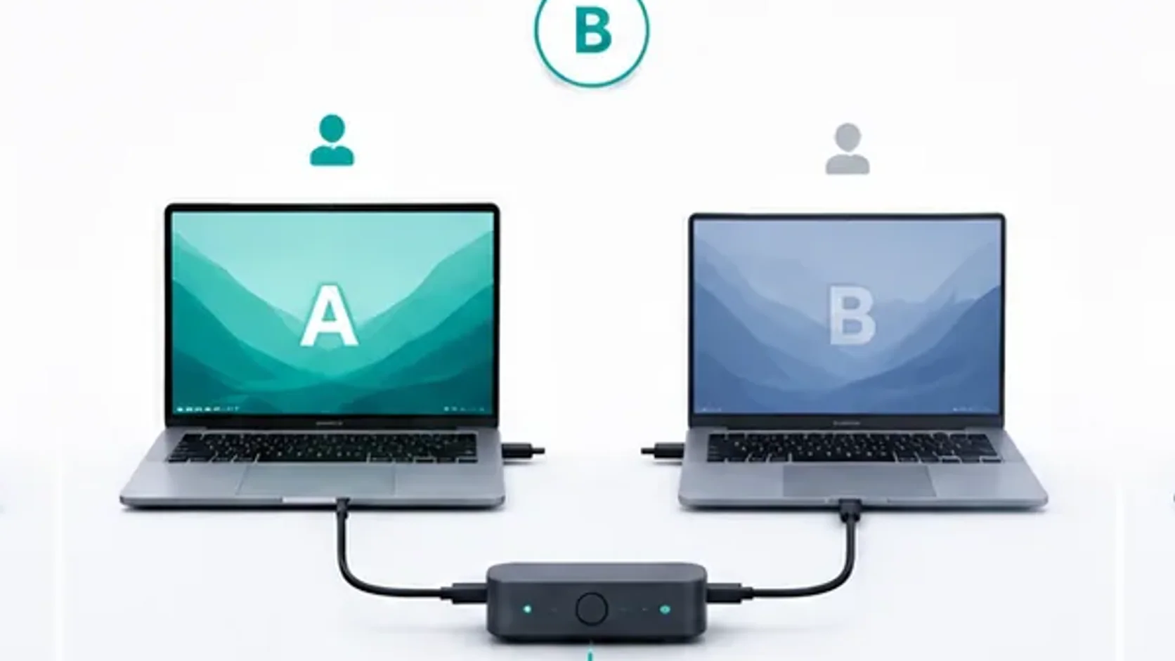 Two laptops beside one docking station in a shared home-office setup